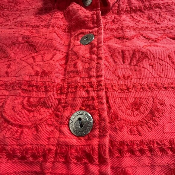 Chico's Design Womens Red Embroidered Cotton Jacket Size 1 Button Front Casual - Picture 5 of 9